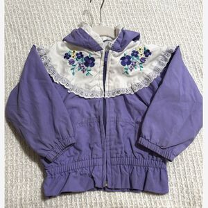 Vintage Baby Girl Jacket 24M Embroidered Floral Cottagecore Lace Hooded Coat